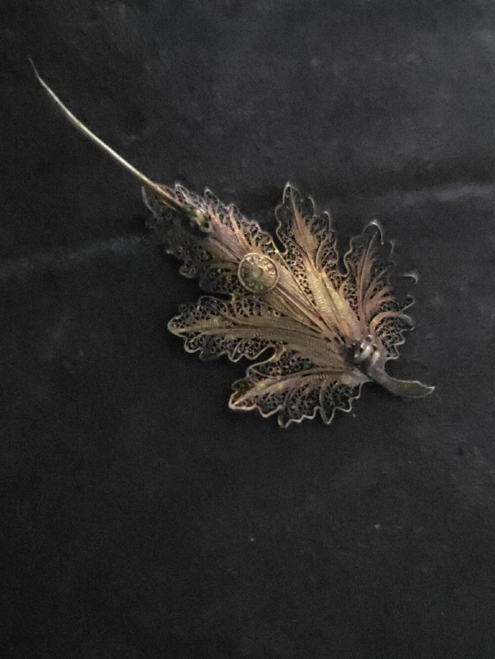 Vintage Sterling Silver Gold Leaf Brooch Stamped . High End